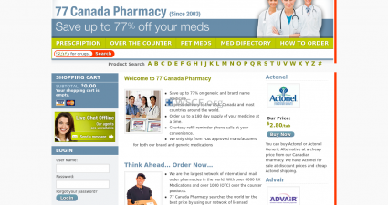 77Canadapharmacy.net Confidential Internet DrugStore.