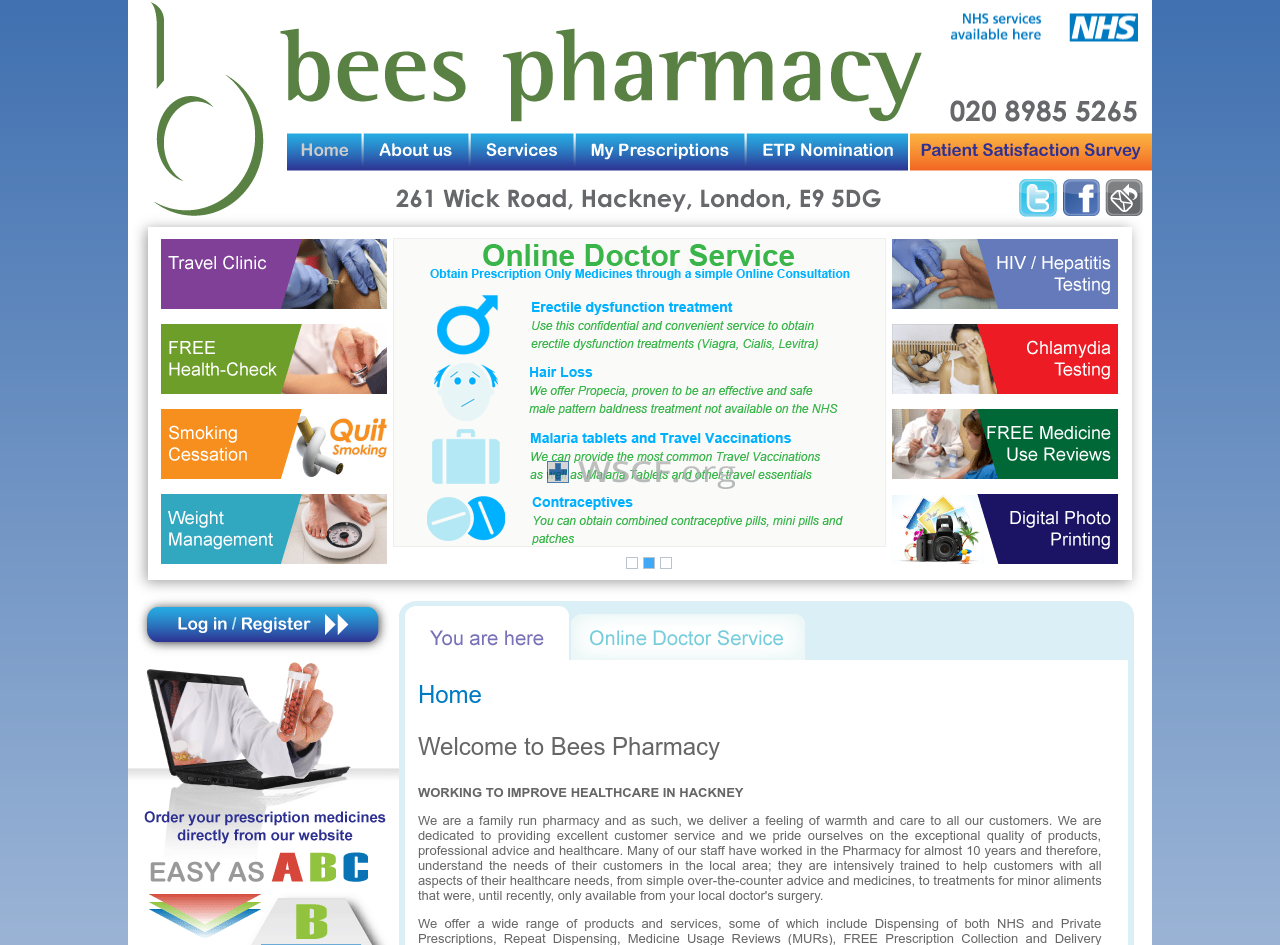 Beespharmacy.co.uk Website Pharmaceutical Shop