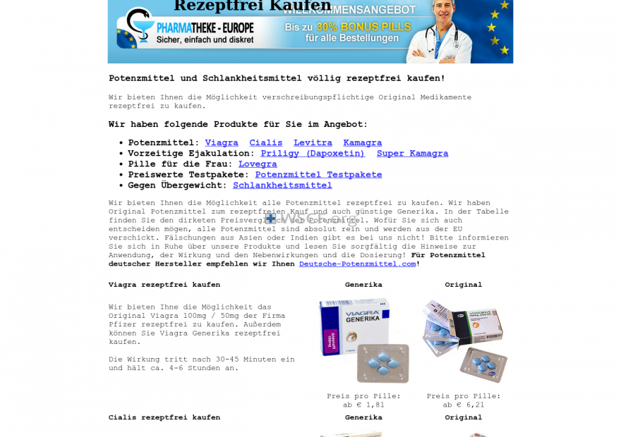 Rezeptfrei-Kaufen.org Website Drugstore