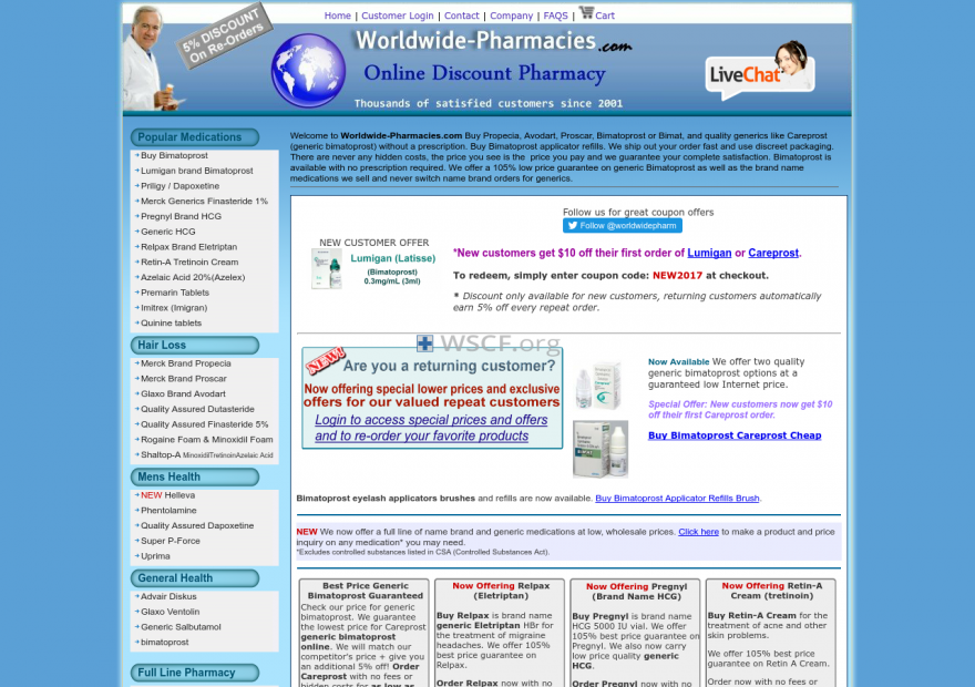 Worldwidepharmacies.net Confidential Internet DrugStore.